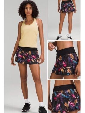 Lululemon Pace Rival Mid-Rise Skirt Run Skort Veiled Floral Black Multi Sz 8